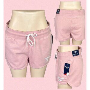 Reebok XL Logo Pink Ribbed Drawstring Waist Pockets Relaxed Cotton Blend Shorts